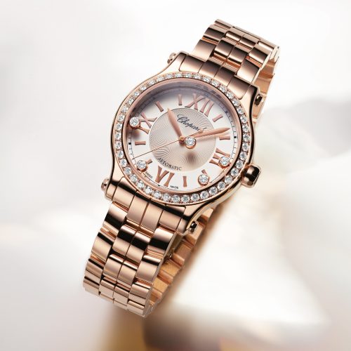 Happy-Sport,-roségoud-bezet-met-42-diamanten--1.42-ct.,-1-saffier-en-5-bewegende-diamanten-0.25-ct.,-ø-33-mm