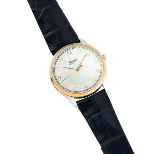 Prelude-Petite-Plus,-ø-33,4-mm,-staal-met-roségouden-lunette,-bezet-met-8-briljanten-ca.-0.4-ct