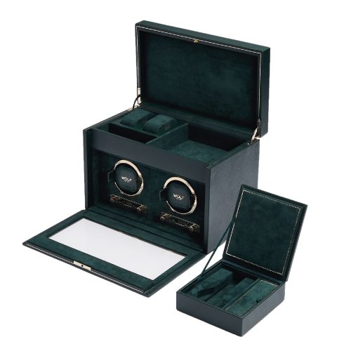 Wolf-British-Racing-double-watch-winder,--met-uitneembare-case,-groen