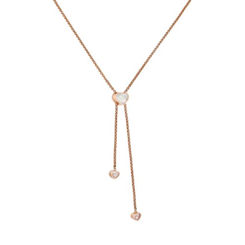 collier-Happy-Hearts,-roségoud-met--2-bewegende-diamanten-0.10-ct.--en-parelmoeren-inleg
