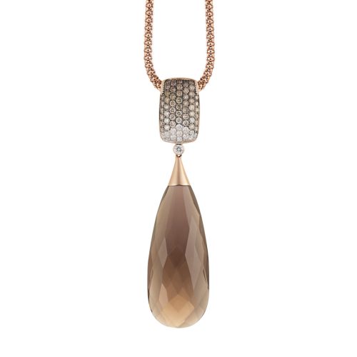 hanger-La-Piazza,-roségoud-bezet-met--quartz-en-briljant-0.53-ct