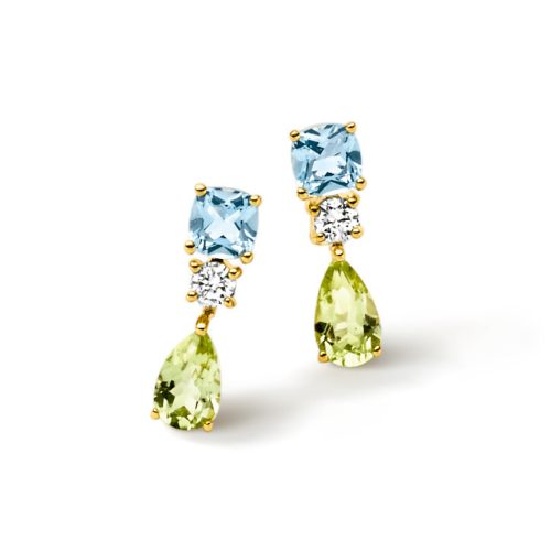 oorsieraden,-geelgoud-bezet-met-blue-topaas,--peridot-en-briljant-0.06-ct